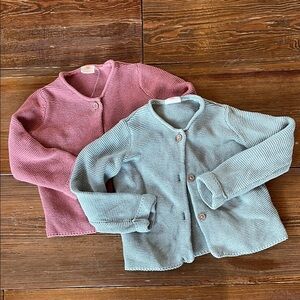 HEMA 12-18M Baby x2 100% Cotton Knit Cardigans Sweaters Pink Blue
